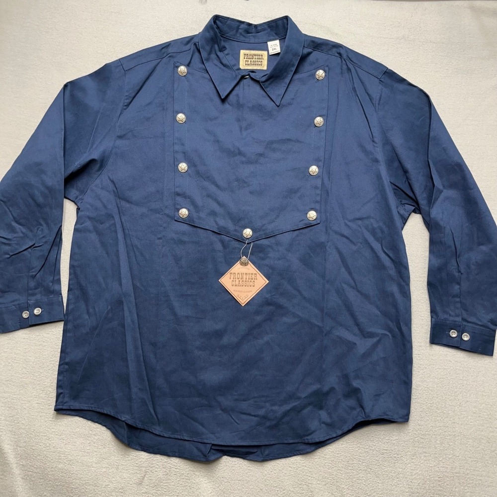 New Frontier Classics Western Shirt Mens 2XL Blue Cowboy Bib Button Ranch Rodeo